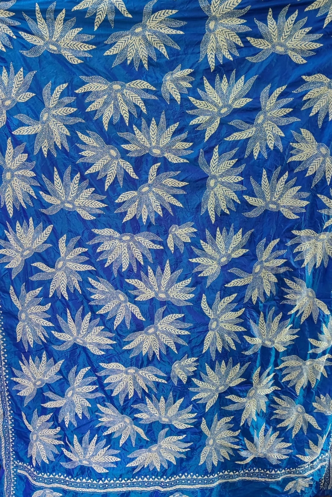 Bangalore Silk Blue Kantha - Stitch Saree - Kantha.store