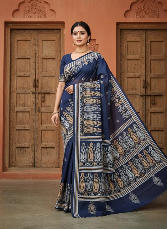 Bangalore Silk Handcrafted Kantha - Stitch Saree with Blouse Piece - Kantha.store