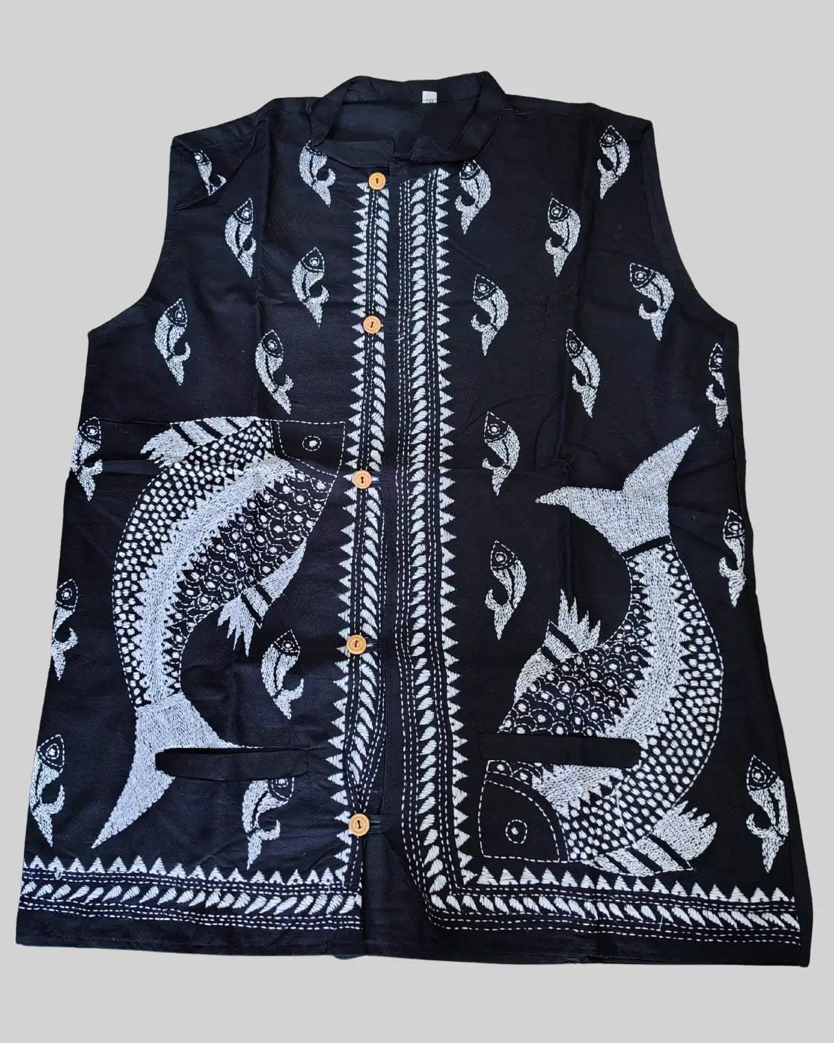 Cotton Fish Kantha Stitch Jacket - Kantha.store