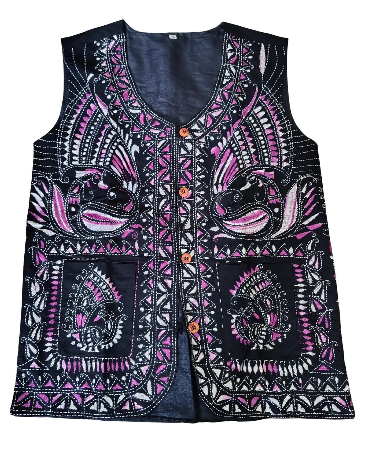 Handcrafted Kantha Stitch Black Jacket - Kantha.store
