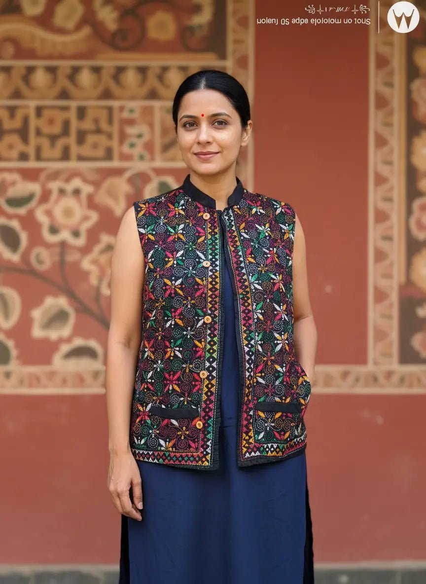 Handcrafted Kantha Stitch Multicolor Jacket - Kantha.store