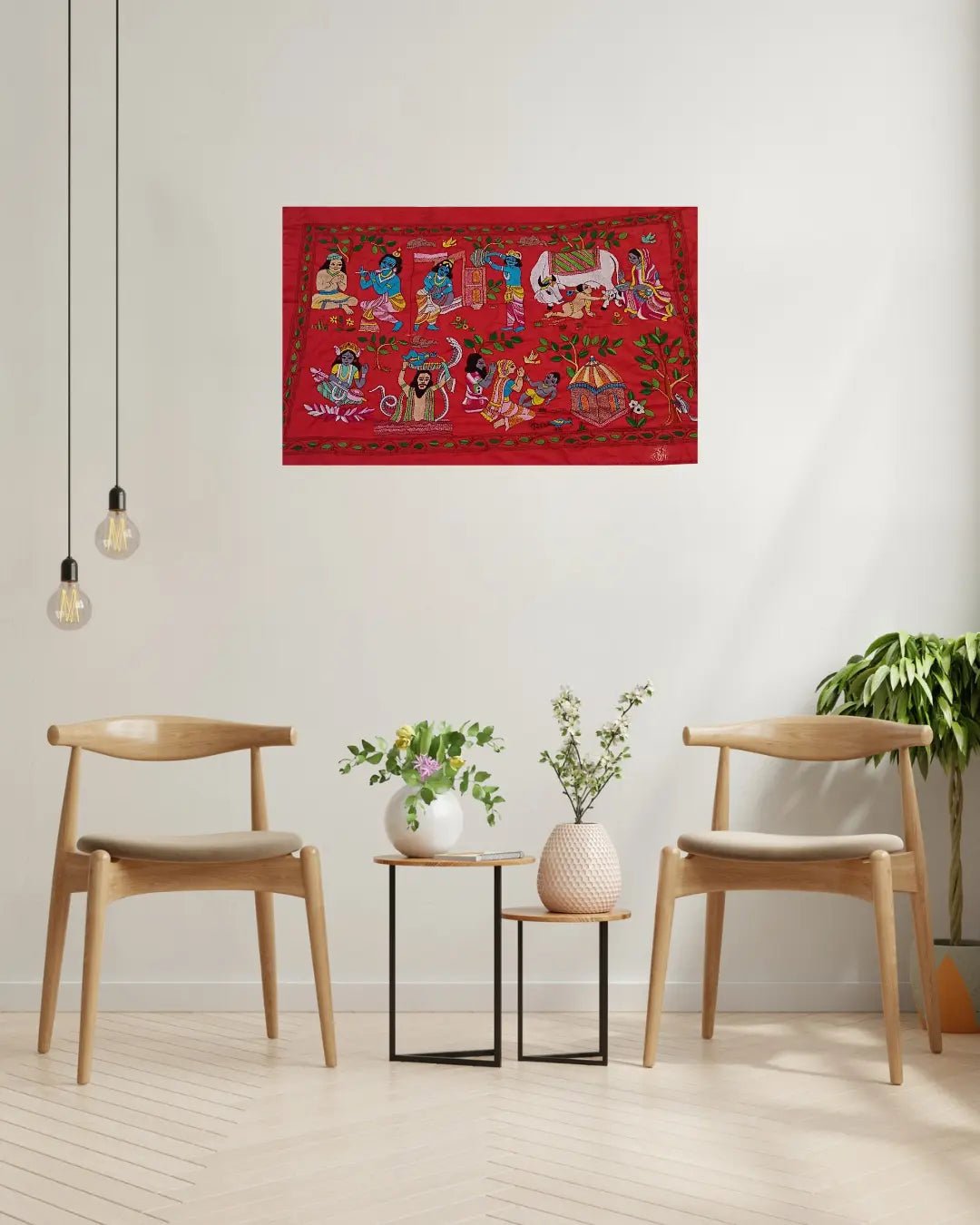 Handcrafted Krishna Leela Kantha Wall Hanging - Kantha.store