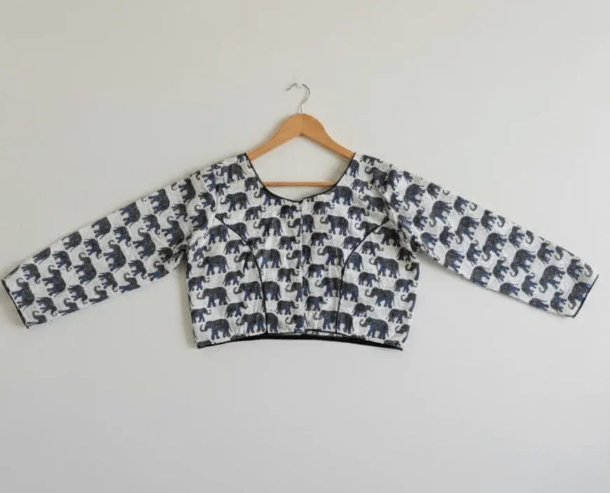 Premium Cotton Elephant Kantha Stitch Blouse - Kantha.store