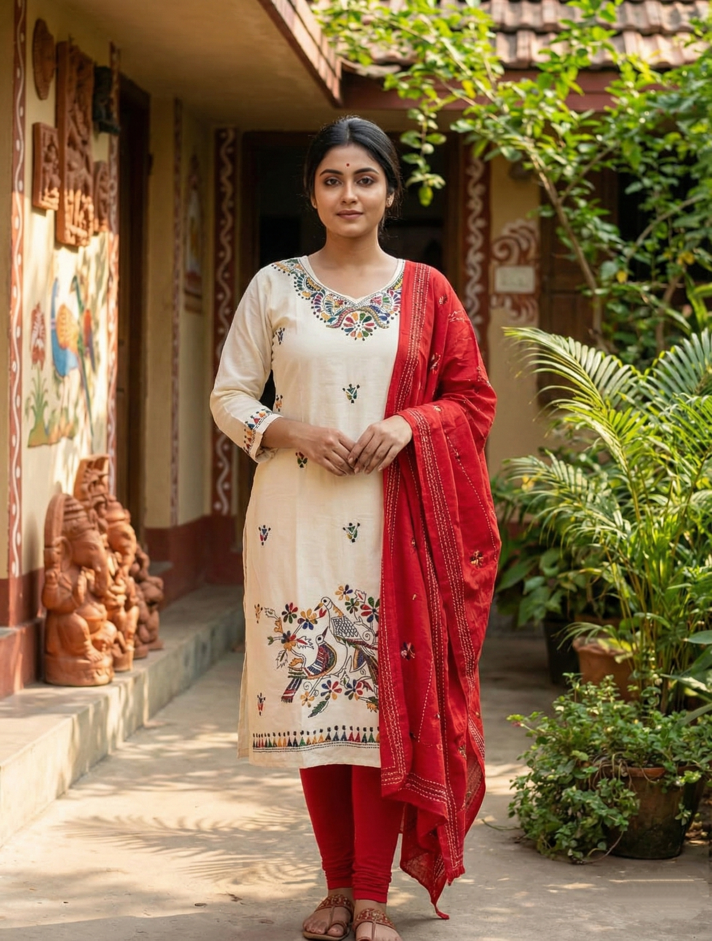 Pure Cotton Kantha Stitch Kurta - Handcrafted Bengal Heritage