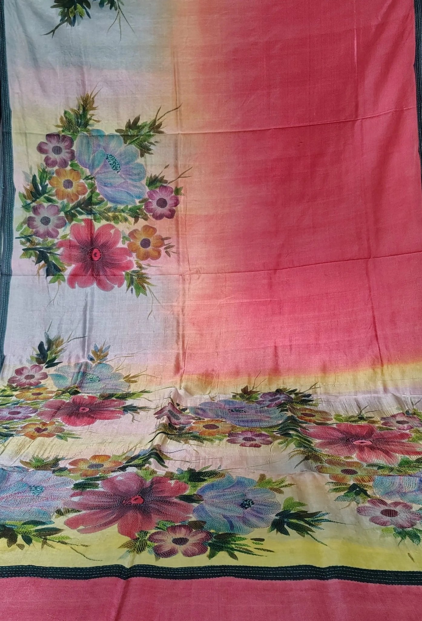 Bishnupuri Silk Handcrafted Pink Floral Saree with Blouse Piece - Kantha.store