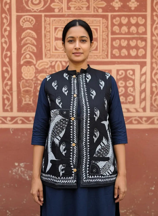 Cotton Fish Kantha Stitch Jacket - Kantha.store