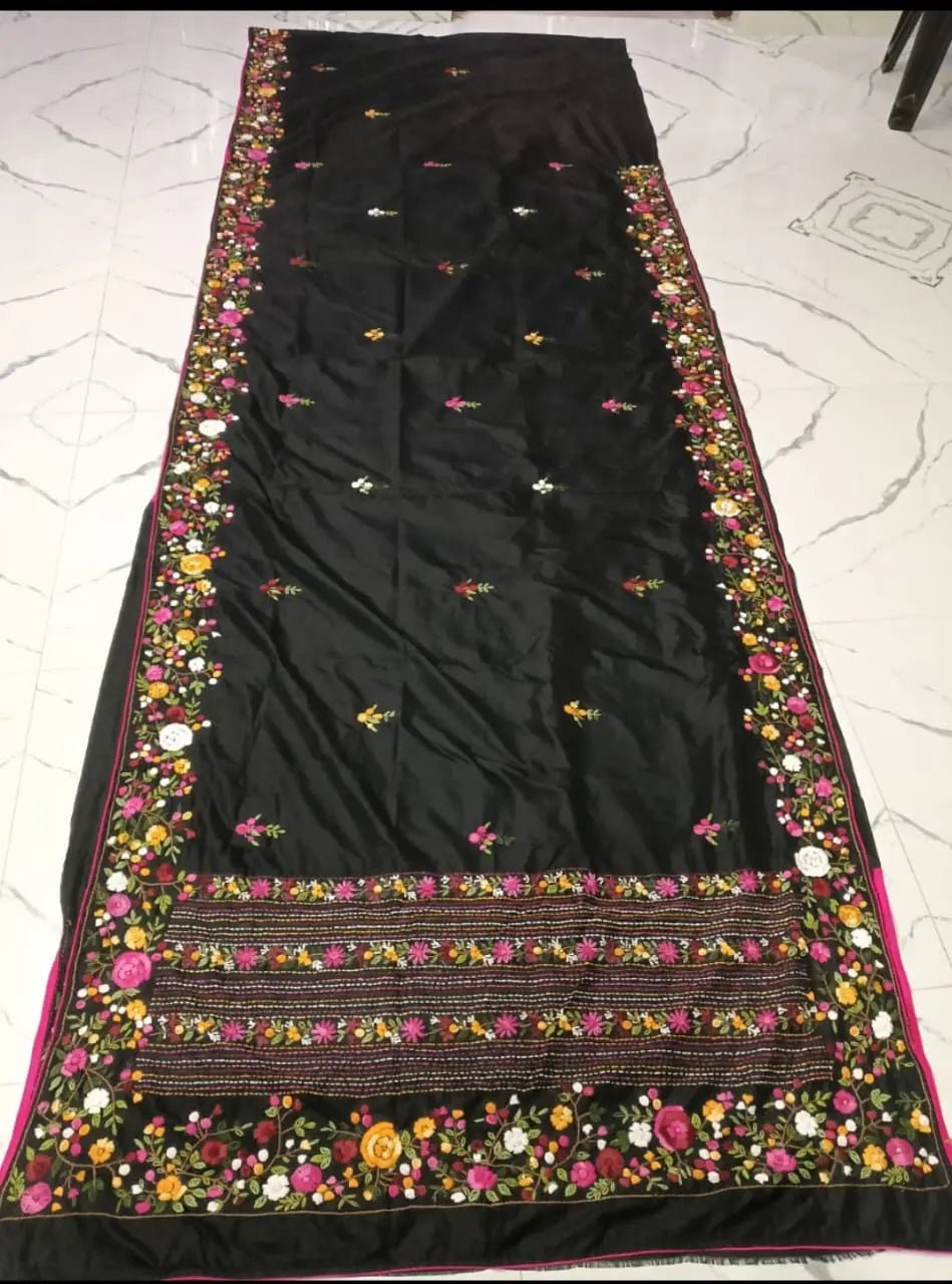 Handcrafted Pure Silk Bulian Parsi Kantha Saree with Blouse Piece - Kantha.store
