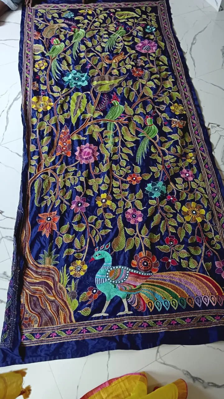 Handcrafted Pure Silk Kantha Dupatta - Kantha.store