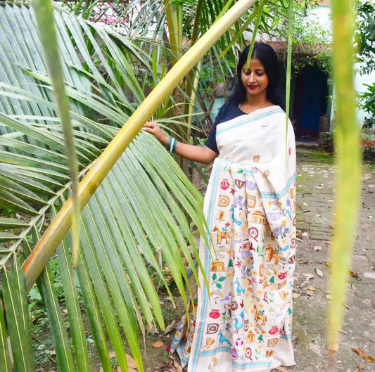 Village Tales Pure Silk Kantha Saree | Handmade Santiniketan Kantha