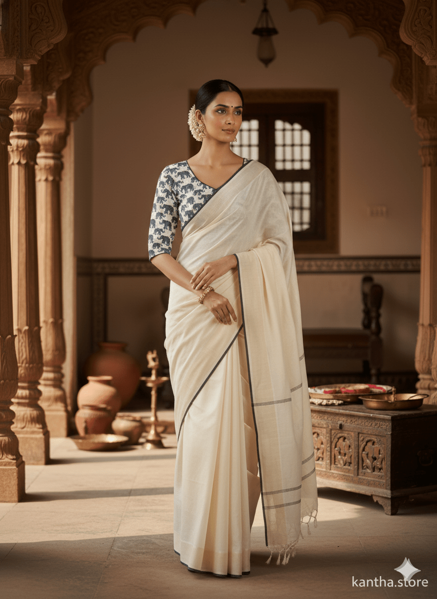 Premium Cotton Elephant Kantha Stitch Blouse - Kantha.store