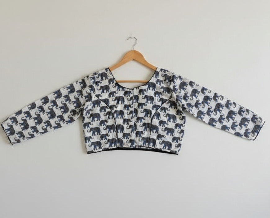 Premium Cotton Elephant Kantha Stitch Blouse